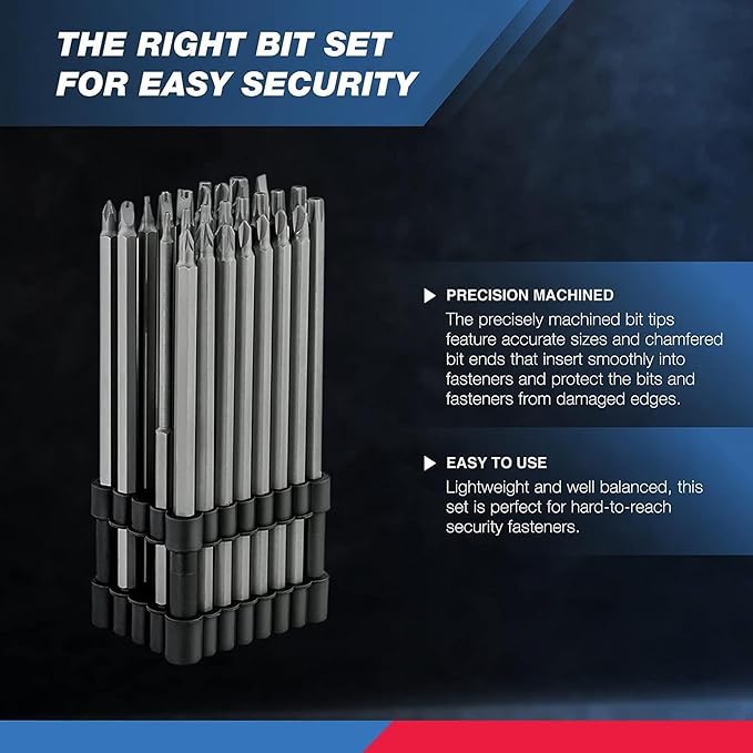 NEIKO 10224A 1/4" Extra Long Security Bit Set, 32 Piece Screwdriver For Drill, S2 Steel 6” Long Torx ,Tamper Proof , Torx, PoziDriv, Spanner, Tri-Wing, Security Power Bit