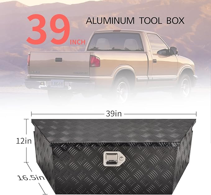 39'' Aluminum Trailer Tongue Toolbox,Waterproof utility trailer tool box竊똓V Trailer, ATV with Lock & Keys, Black(39"x16.5"x12")