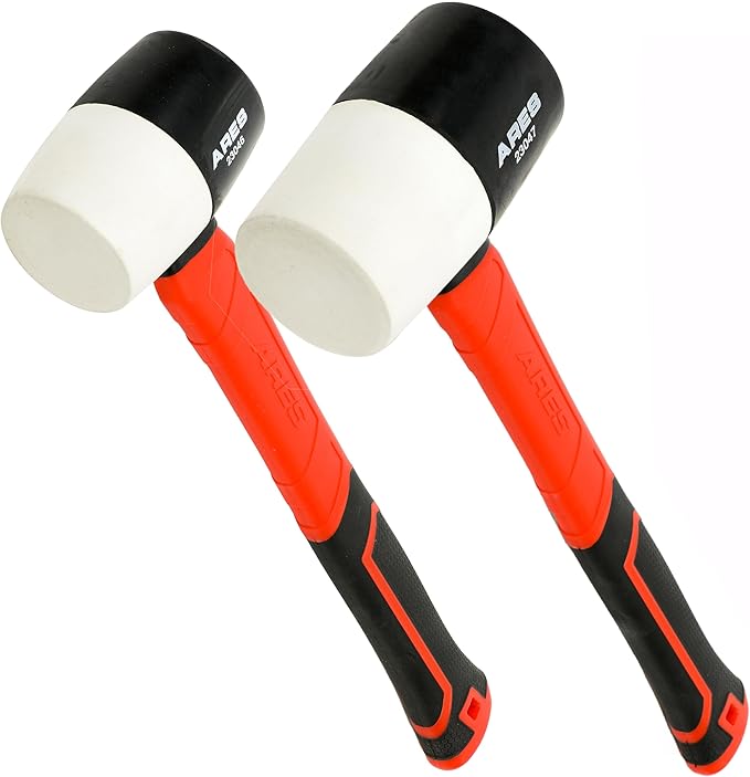 ARES 23059 – 2-Piece Fiberglass Handle Double Faced Soft Mallet Set – Rubber Mallets Deliver Softened Strikes for Delicate Materials - Woodworking, Automotive, and More
