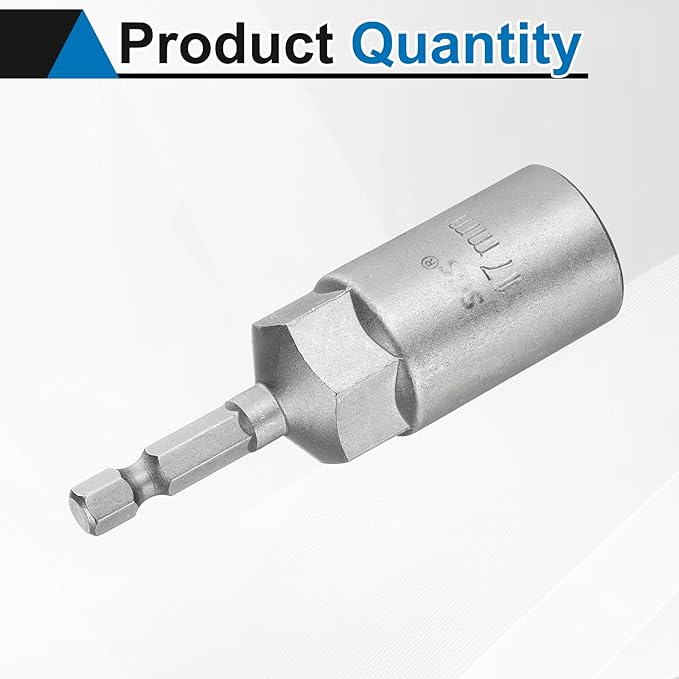 HARFINGTON Nut Driver Drill Bit 17mm Metric Socket 1/4" Hex Shank 3.15" (80mm) Long 6-Point Sockets Quick Change CR-V Steel Bolt Setters for Power Drill Drivers