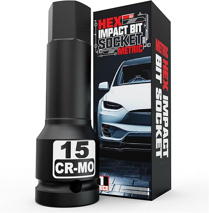 1/2" Drive 15 mm Hex Impact Bit Socket, H15 Allen Bit Socket, Metric, Cr-Mo Steel, Automotive Repair Industrial Maintenance and DIY Enthusiasts Alike