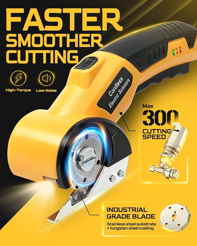 Cordless Electric Scissors,3000mAh Cardboard Cutter Rechargeable,Electric Box Cutters with 2 Blade, 4V Upgrade Motor,Safety Lock & LED Light, Powerful Cutting Tool for Paper,Carpet