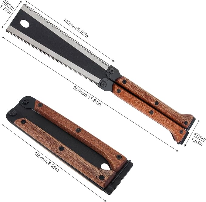 Hand Saw 5.62 Inch Mini Double Edges Pull Folding Saw Portable Hand Wood Saw for Hard/Soft Wood/Camping Saw with SK5 Blade, Safety Latch, Gifts for Men