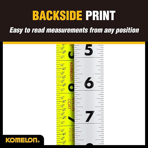 Komelon 16-Ft Retraction Control Tape Measure with Fraction Marks, Backside Printing, High Visibility Blade (TC16)