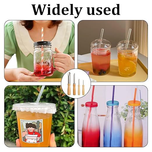 4 Pieces Straw Hole Puncher for Plastic Lids, Two Sizes Straw Puncher for Plastic Lids Lemonade, Round Clay Punch for Lemon Water and Milk Tea Lids