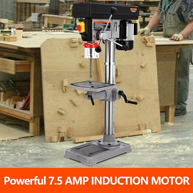 13 in Benchtop Drill Press, 7.5 Amp 120V Pure Copper Motor, 288-3084 RPM Variable Speed Cast Iron Bench Drill Press, 0-45°Tilting Worktable, Tabletop Drilling Machine for Wood Metal