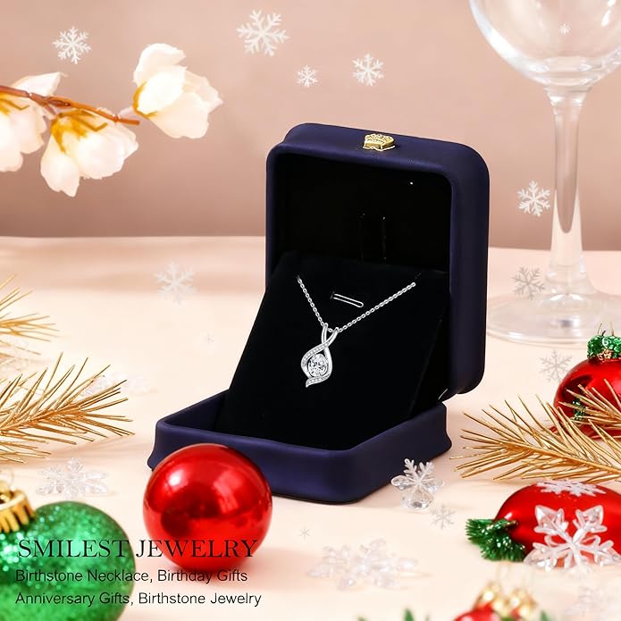SMILEST Oval Sparkle Birthstone Pendant Necklace, 925 Sterling Silver Gemstone Pendant Anniversary Birthday Gifts for Women Wife Girlfriend Mom Grandma Birthstone Necklace for Women Jewelry Gifts