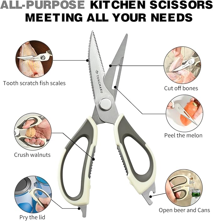 Kitchen Shears Heavy Duty Kitchen Scissors with Magnetic Sheath Holder, Dishwasher Safe Scissor, All Purpose 9-inch Scissors, Detachable, Serrated Blades, Bottle Opener function included (2 Pack)