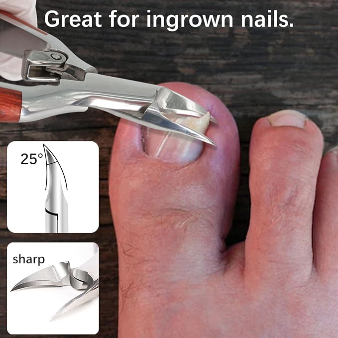 Podiatrist Toenail Clippers for Ingrown&Thick Toenails, alicates para u챰as de pies, Luxury Wooden Handle Nail Clippers, Professional Toenail Cutter for Seniors, Men, Women