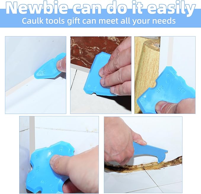 Caulk Gun Kit Smooths No-drip Silicone Caulking Gun and Caulking Tools, Sealant Tools Grout Scraper For Kitchen Bathroom Sink Joint,With Gift Box Works 10OZ Tubes blue