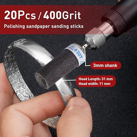 400 Grit 20 Pcs Sanding Drums for Dremel Rotary Tools Accessories, Sanding Bits Kit for Dremel Sanding Bands with 1/8 inch Shank, Sandpaper Sticks Set for Plastic Wood Metal Grinding Polishing