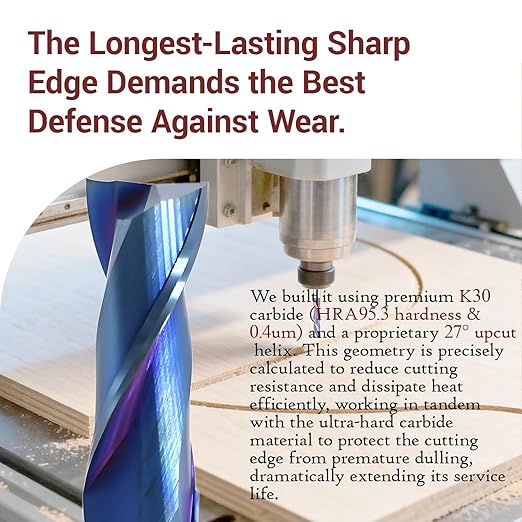1/2 Shank Spiral Upcut Router Bit with Nano Blue Coating Carbide Extra Long 4" OVL Two Flute Up Cut Router Bit for Wood MDF Aluminum Carving CNC Endmill 1/2 Cut Diameter, 2" CL
