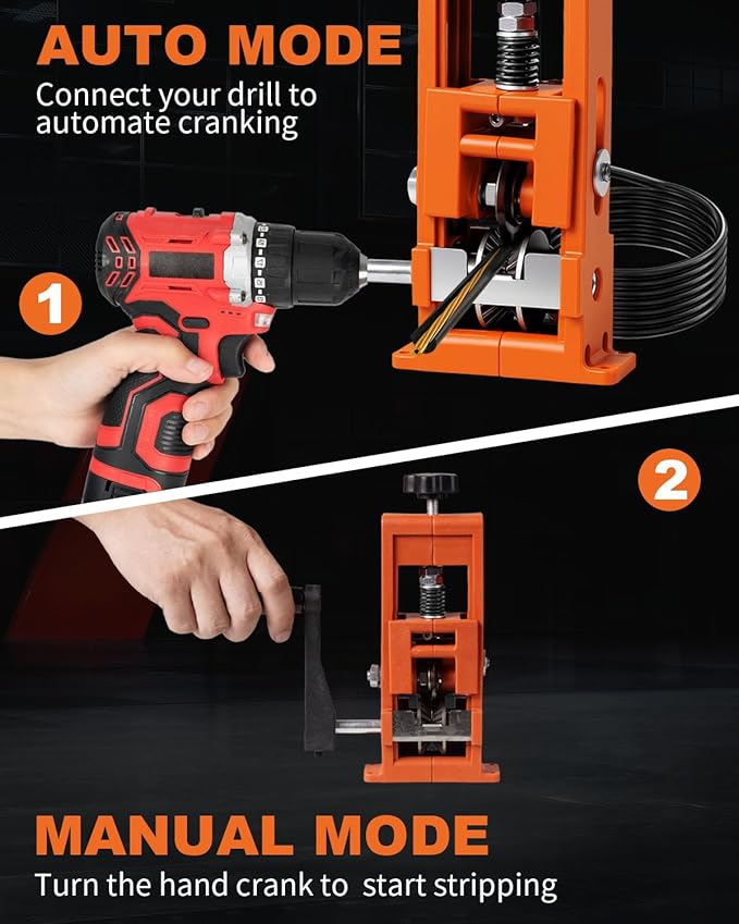 CuzConven Wire Stripper Machine,0.04-1 Inch Scrapping Copper Wire Peeler Machine, Drill Powered/Hand Crank Dual-drive Wire Stripper Tool for Scrap Copper Recycling & DIY etc.