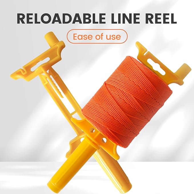 MERIANE Mason Line w/Reloadable Line Reel, 1000FT Nylon String Line, 18# Braided Twine String for Masonry Job, Level Lines in Construction, Gardening, Fluorescent Orange