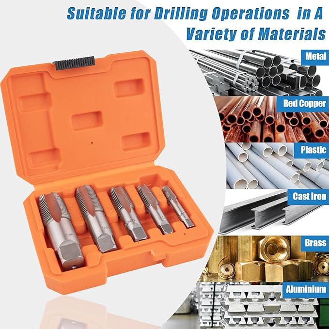 5-Piece NPT Pipe Tap Set, NPT Tap and Die Set with 1/8", 1/4", 3/8", 1/2" and 3/4" Sizes ??Carbon Steel Hand Threading Tool for Plumbing, Mechanics, DIY Tasks, Delivers Clean Accurate Threads