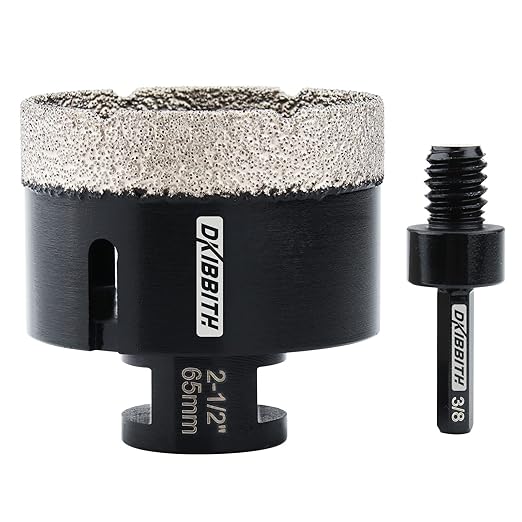 2-1/2'' Dry Diamond Hole Saw, 65mm Hole Saw Brazed Core BitGranite Tile Quartzite Marble Porcelain Ceramic Stones5/8-11 ThreadAngle Grinders and 3/8'' Hex ShankElectric Drills Black