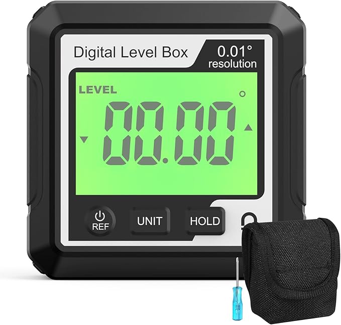 Abizarch Digital Angle Finder Magnetic Angle Gauge LCD Digital Level tool Protractor Inclinometer Level Box Backlit Portable Angle Measurement Tool Battery Operated (black+white) (Black+white)