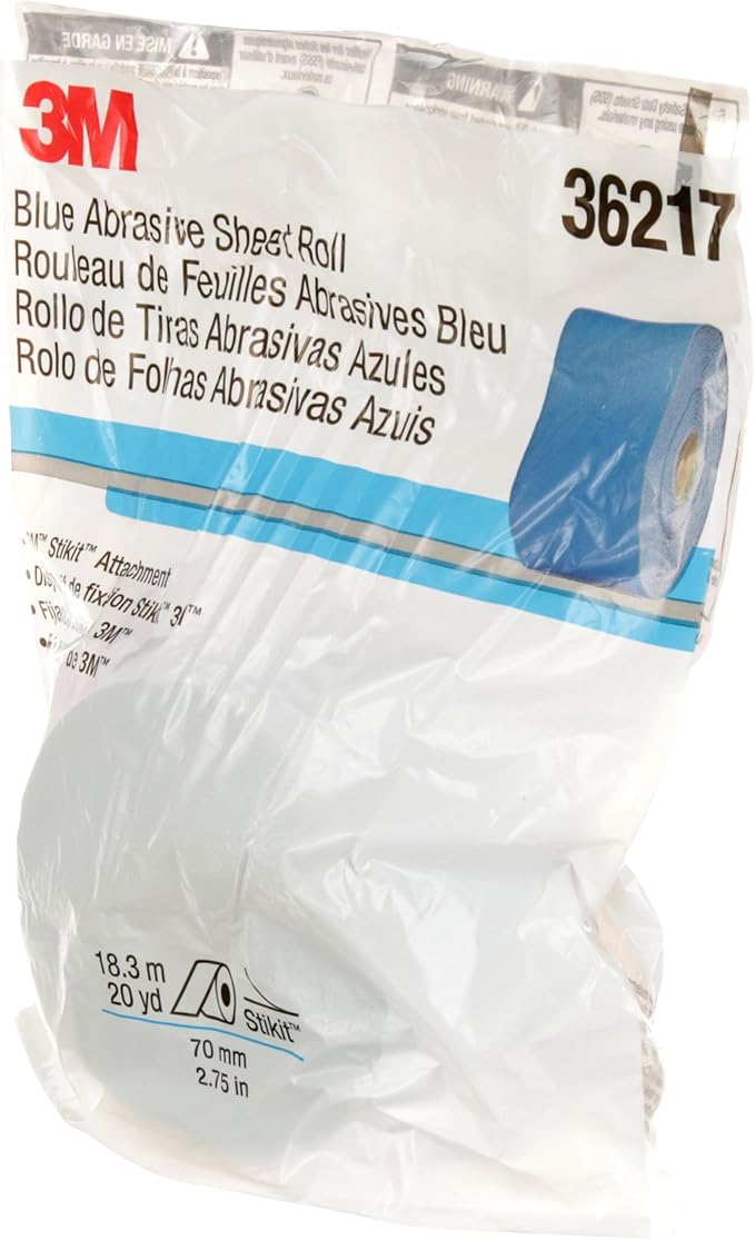 3M Stikit Blue Abrasive Sheet Roll, 36217, No Hole, 2.75 in x 20 yd, 80+ Grade, Automotive Sanding Roll Sandpaper for Coating Removal, Body Repair, Auto Sanding
