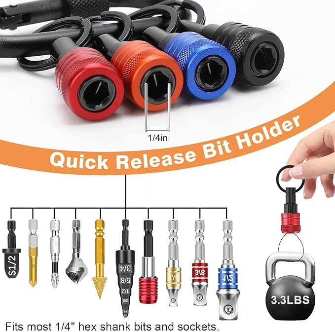 SUNJOYCO 9 PCS Wing Nut Driver Bit Set, CR-V Steel Power Wingnut Socket Bits with Bit Holder Keychain, 1/4 In Hex Shank Nut Driver for Wingnut, Eye Bolt, Screw Hook, Wire Twisting, 9mm 12mm 15mm 18mm