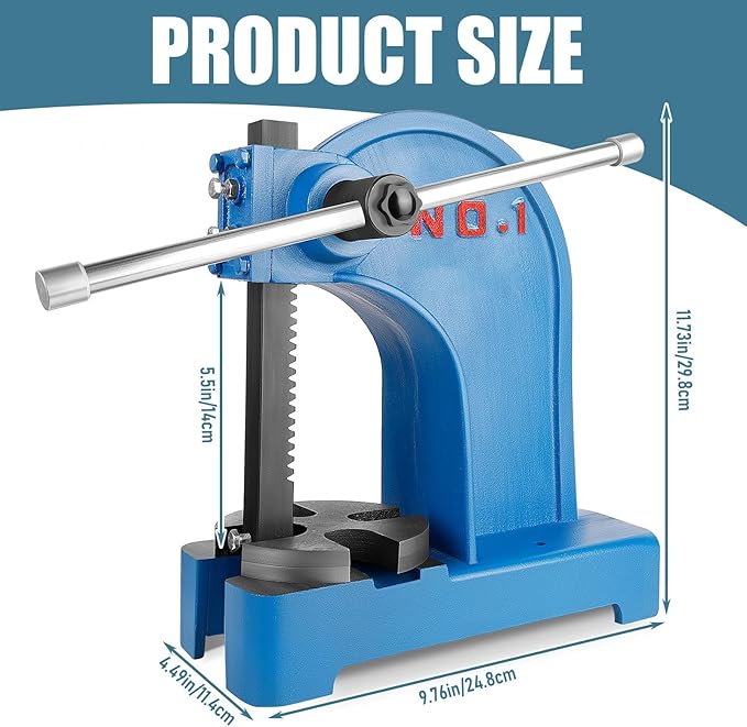 Manual Arbor Press 1.5 Ton, 5" Maximum Height Arbor Press, Cast Iron Heavy Duty Manual Benchtop Metal Arbor Press, 4 Models Precision Arbor Press for Stamping, Bending, Stretching, Forming