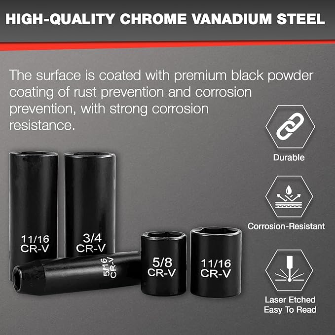 21pcs 3/8" Socket Set,Drive Impact Socket Set, SAE, Deep & Shallow, Cr-V Steel, 6 Point with Adapters, 72T Ratchet Handle, 5/16-7/8inch