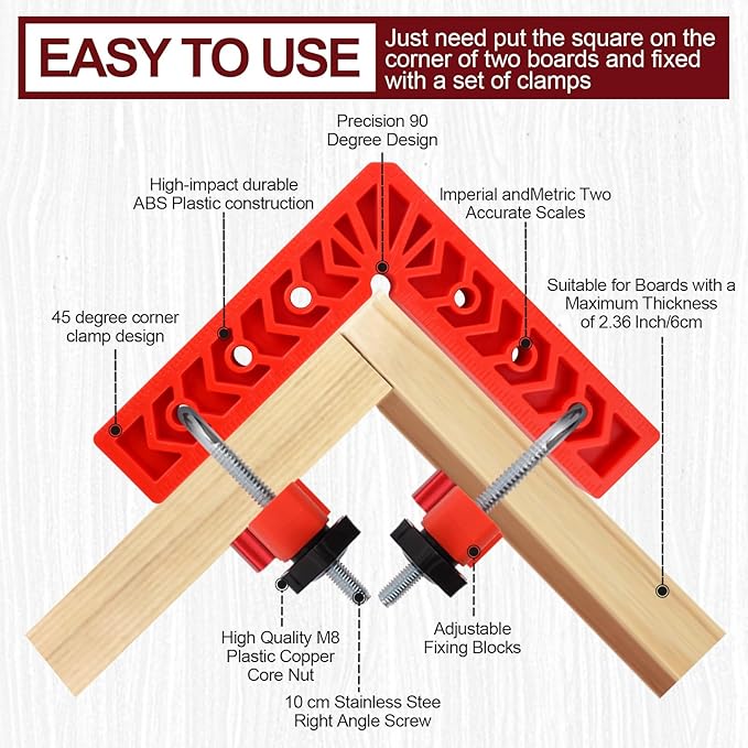 Versatile 90 Degree Clamp Set ??Essential Woodworking Tools for Pictures Frames, Cabinets, and Boxes (3" 4" 6") with Clamps for Woodworking