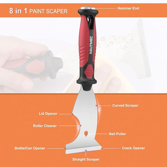 HAUTMEC Putty Knife Scraper, Scraper, Paint knife, Caulk Removal Tool, Painters Tool, Paint Can Opener, Paint Remover for Wood, Wallpaper Scraper, Painting Tool (1pc-3" 8-in-1)