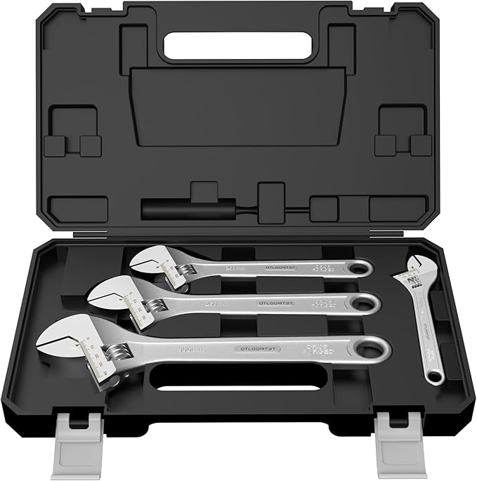 OTLOOMTBT 4-Piece Adjustable Wrench Sets (6, 8, 10, 12 Inch) with Industrial Grade Heavy Duty Design and Wide Opening Capacity. Forged from Chrome Vanadium Steel for Extreme Durability, Chrome Plating