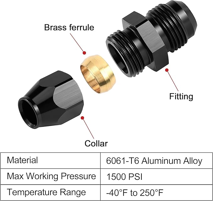 EVIL ENERGY 8AN Male to 1/2" Hardline Compression Fitting Adapter Aluminum Black