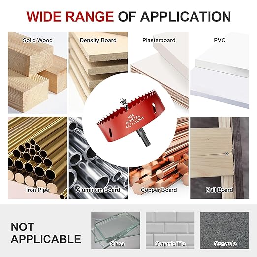 4-5/16" (110mm) Bi-Metal M42 High Speed Steel Hole Saw with Pilot Drill Bit, Smooth Cutting Edge for PVC, Drywall, Wood, Plastic, Gypsum Board, Rubber, Thin Metal