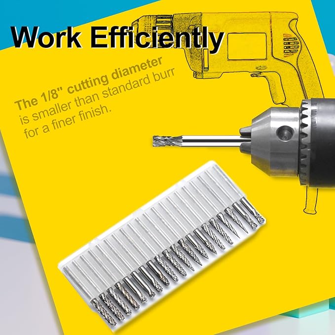 Mini Carbide Burrs Set 1/8?쇺?Shank Solid Tungsten Carbide Burrs with 1/8?쇺?Cutting Head Double Cut Rotary File for Die Grinder Rotary Drill Tool 20pcs for Carving Grinding Engraving Polishing Bit