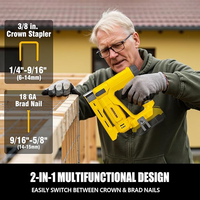 18GA Nail Gun for Dewalt 20V Battery (Tool Only), 2 in 1 Cordless Brad Nailer/T50 Crown Stapler, Nail Gun Battery Powered with 2,000PCS Staples and Nails for Upholstery & Family DIY