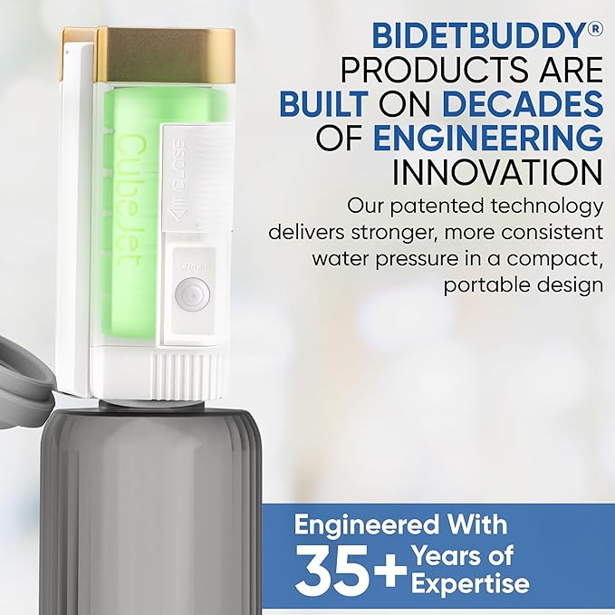 BIDET BUDDY짰 CubeJet Portable Bidet | Rechargeable Electric Travel Bidet for Travel, Camping & Home | Ultra High Pressure USB-C Hygiene Device with Seat-Bidet-Level Cleaning Power - Gold