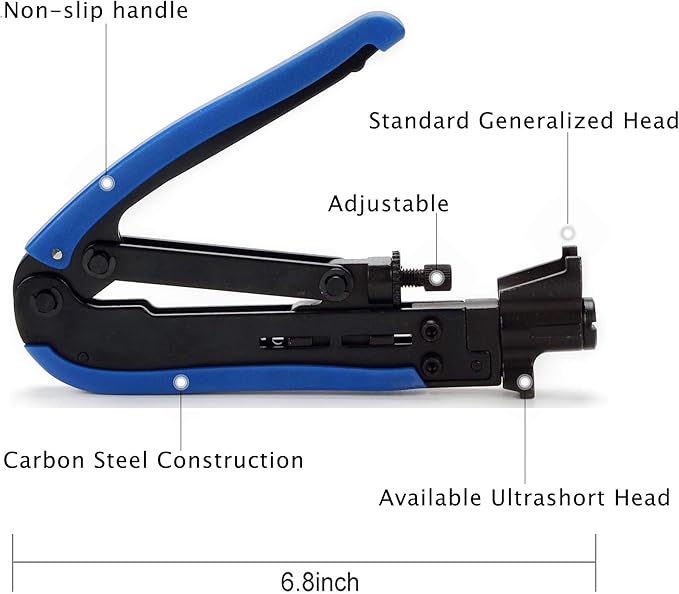 TLS.eagle Coax Cable Crimper Coaxial Compression Tool Kit Adjustable Wire Stripper with F RG6 RG59 RG11 RG7 Pack of 20 Blue