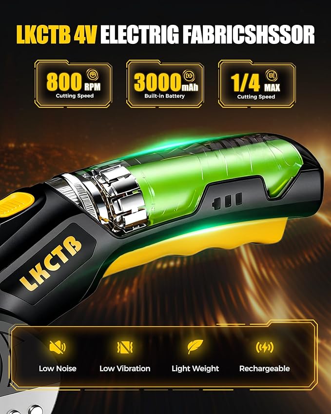 Electric Cardboard Cutter Scissors with LED Light, 3000mAh Rechargeable Battery, Brushless Motor, Tungsten Steel Blade, Cuts Cloth, Carpet, Cable Cutter Wire Rope Cutters Black and yellow