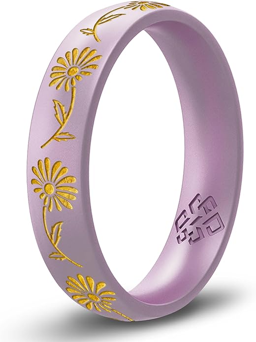 Knot Theory Birth Flower Silicone Ring for Women - 4mm Comfort Fit Wedding Band Engagement Ring