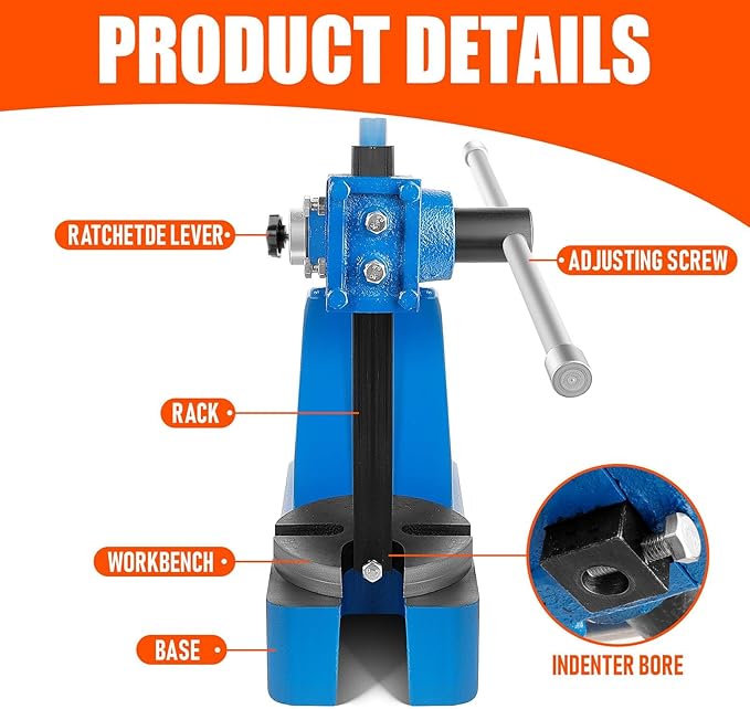 1 Ton Arbor presses, Manual Arbor Press, 5.5 Inch Max Height, Manual Press is Suitable for Punching, Bending, Stretching and Forming Tasks in Workshops and Garages (1T blue)