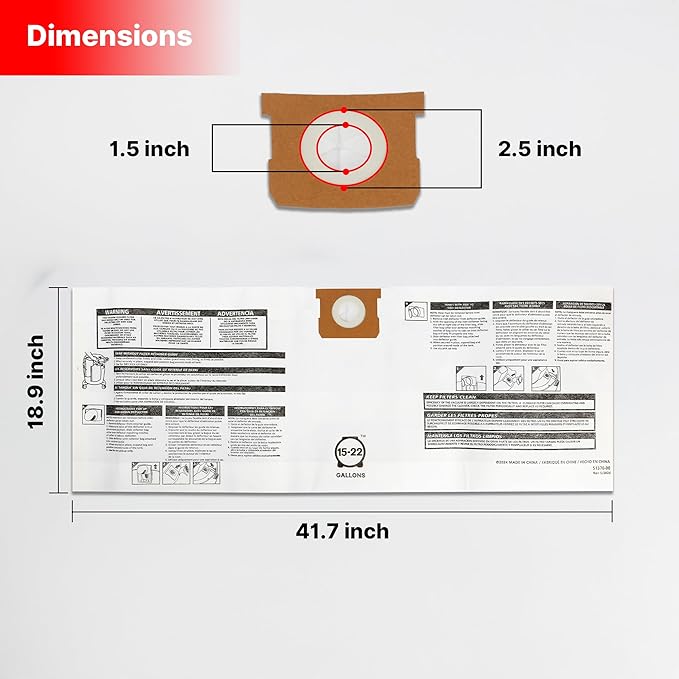 Shop-Vac 9066333 Disposable Filter Bags, Fits 15-22 Gallon Tanks, Effective Filtration and Dust Control, (3-Pack)