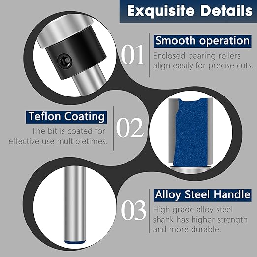 Feanron 4 Pcs Straight Cut Router Bits Flush Trim Router Bit Set 1/4 Inch Shank, Template Route Bit with Bearing Prevent Tear-Out, Durable Pattern Route Bit Milling Cutter for Woodworking (Blue)