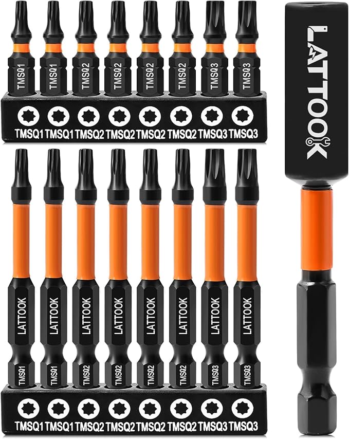 Double Square 8 Point Star Bit Set, LATTOOK 17PCS 8 Point Torx Bits 2 Square Drive Bits, Magnetic S2 Steel Torx Bit Set, 2.3'' & 1'' Long, #1, #2, #3