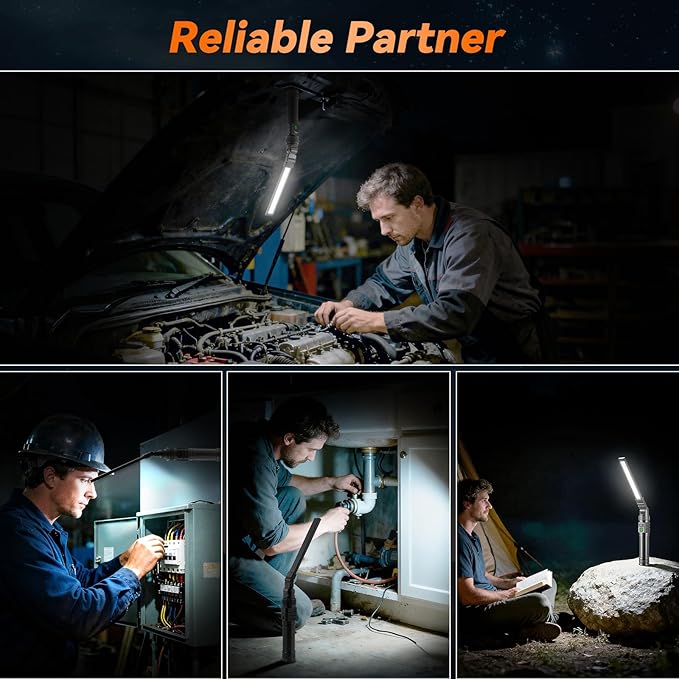 2Pack Magnetic Work Light, All Aluminum & 1500 High Lumens Rechargeable Work Light, 7 Mode & 360째 Rotation Mechanic Light, Rechargeable Flashlight for Car Repairing, Valentines Day Tool Gifts for Him