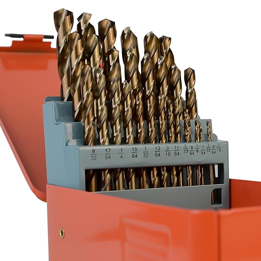 Luckyway 1/16"-1/2" M35 Cobalt Drill Bits (29 Pcs), Jobber Length Twist Drill Bit Set for Hard Metal, Stainless Steel, Cast Iron, Wood and Plastic, with Storage Case
