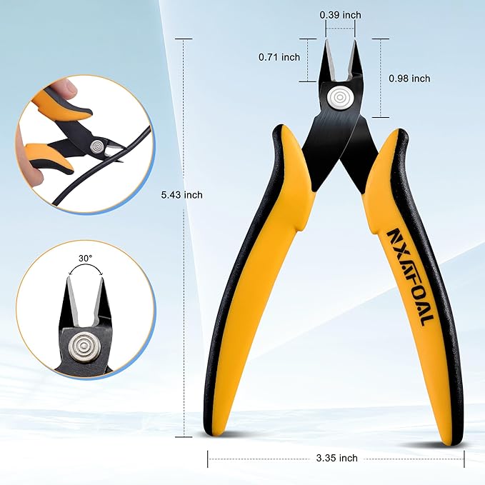 Micro Wire Cutters, 5.4 Inch Flush Cutters, 10 Pack Sharp Spring Loaded Micro Diagonal Cutters for Jewelry, Zip Ties, Electronics & DIY with Soft Grip Handles (Yellow & Black)