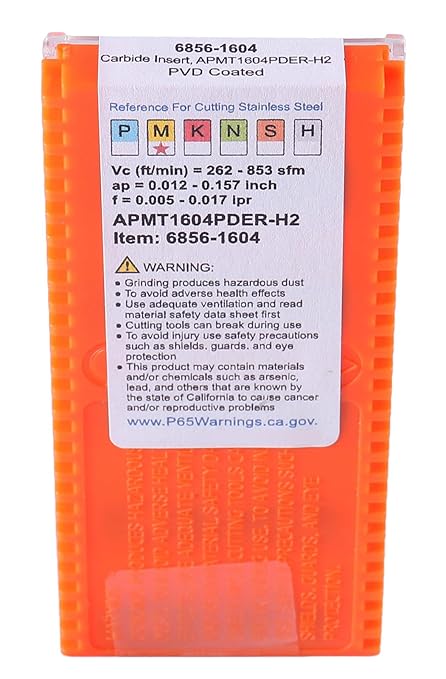 Accusize Industrial Tools APMT1604PDER-H2 PVD Coated Carbide Inserts for Machining Stainless Steel, 10 Pc Set, 1056-1604x10