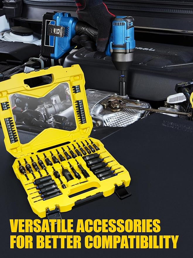 60pcs Magnetic Nut Driver Set for Impact Drills - Deep Nut Drivers, Metric & SAE Socket Adapters, Bit Extension, 1/4'' Quick Change, Wing Nut Driver, Pivoting Nutsetter, S2 Steel Bits, Upgraded Box