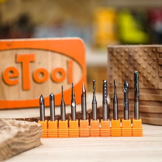 SpeTool 10PCS TAC Coated CNC Router Bit Set 1/4 Inch Shank, Solid Carbide CNC Router Bits & End Mills for Woodworking Trimming Engraving Carving Sign Making Slotting?봣or Wood, Plastic and Aluminum