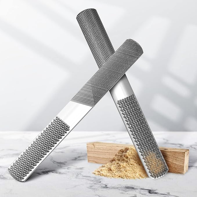 2PCS 8in 4 Way Wood Rasp File, Premium Grade High Carbon Hand File and Round Rasp, Half Round Flat & Needle Files, Multifunctional Hand File for Sharping Wood, Soft Metal, Plastic Tool