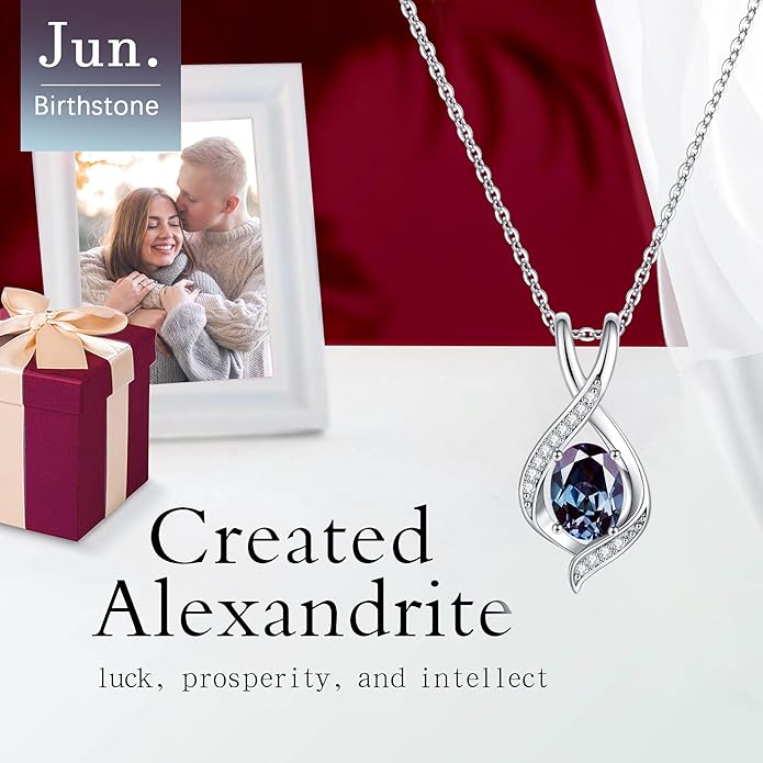 SMILEST Oval Sparkle Birthstone Pendant Necklace, 925 Sterling Silver Gemstone Pendant Anniversary Birthday Gifts for Women Wife Girlfriend Mom Grandma Birthstone Necklace for Women Jewelry Gifts