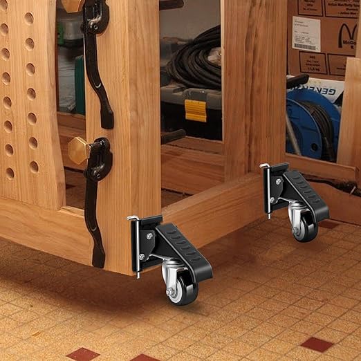 SPACECARE Workbench Casters kit 900Lbs Heavy Duty Quick Release 2 Mounting Options Retractable Workbench Stepdown Caster Wheels Adjustable Polyurethane Durable Steel Construction (Set of 4)