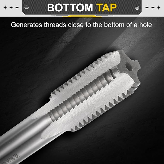 uxcell Hand Bottom Tap 3/4"-10 BSW 2B Thread Bottoming Style Threading Taps High Speed Steel HSS6542 Straight Flutes Screw Tapping Tool